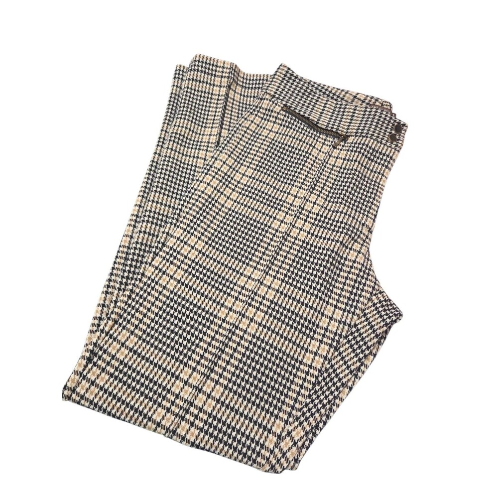 J. McLaughlin Beige Black Houndstooth Plaid Yara Pants Women's 4 READ! A19.3